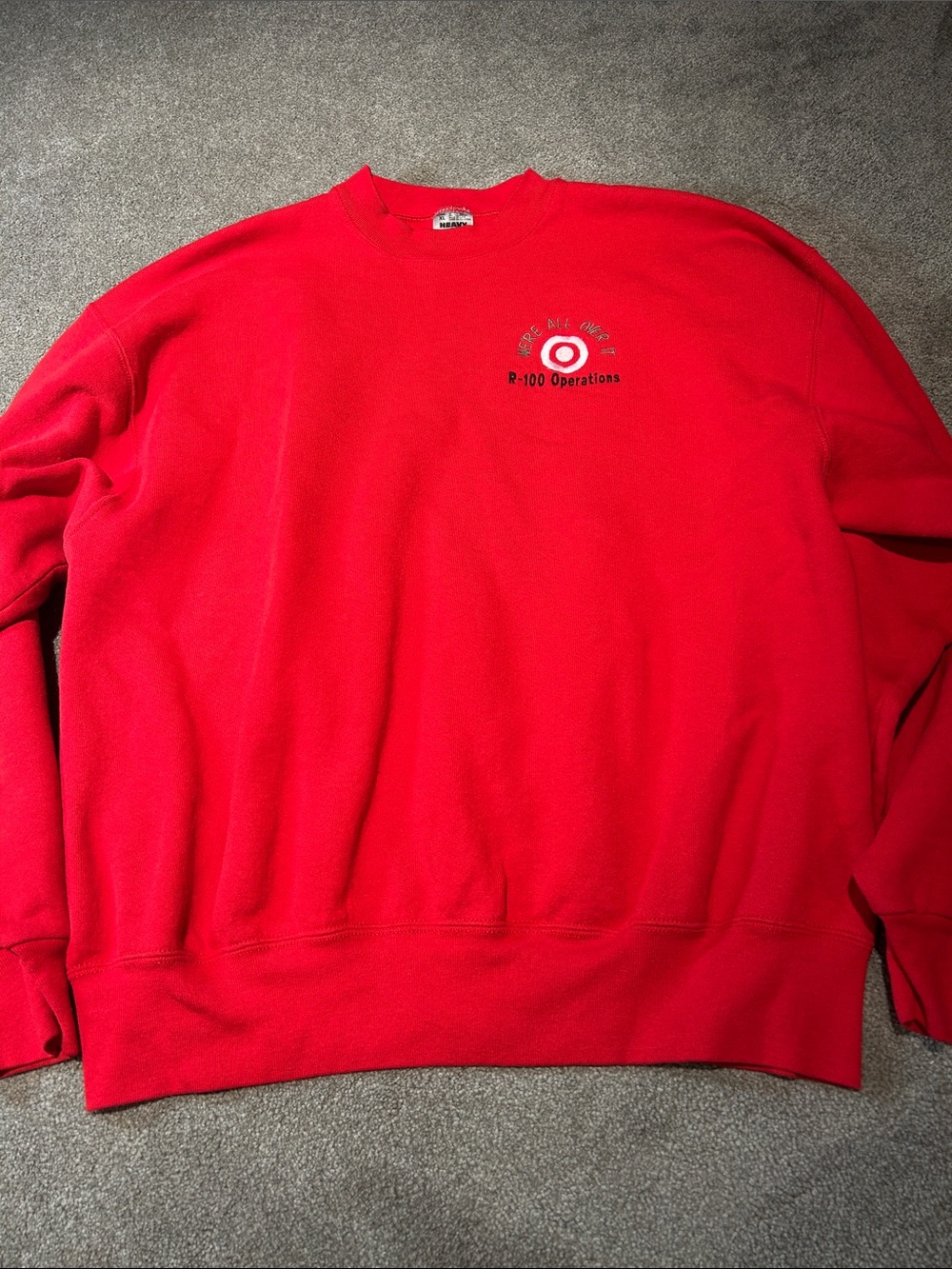 Vintage Target Red Crewneck Sweatshirt with R-100 Operations Logo